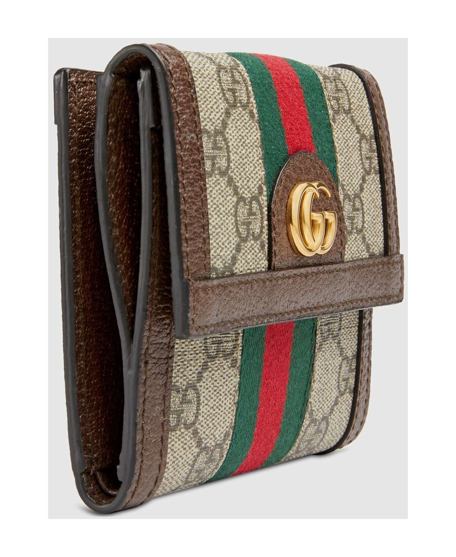 Gucci Ophidia Web Flap Canvas Wallet In Green