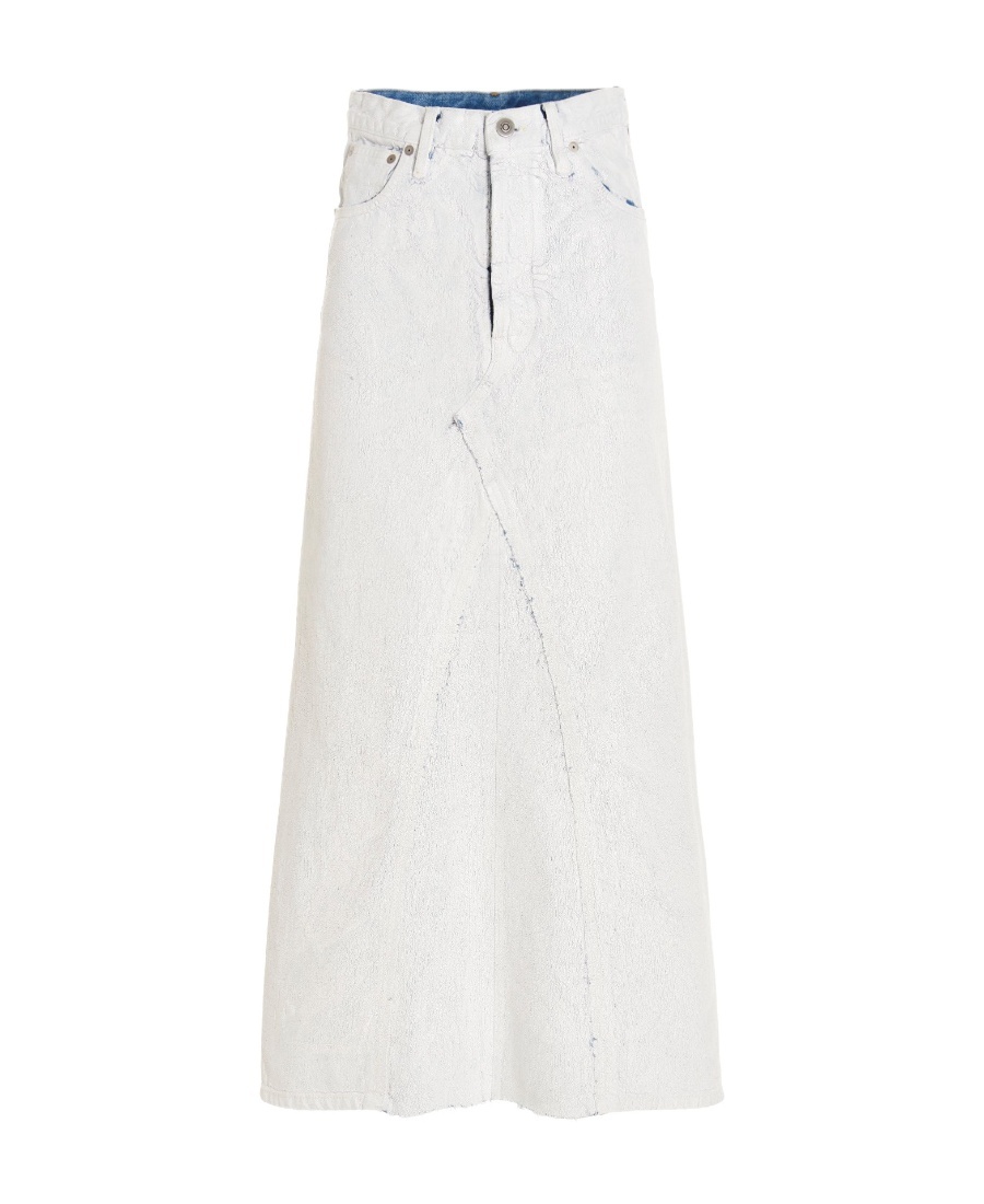 Maison Margiela Coated Denim Long Skirt In White