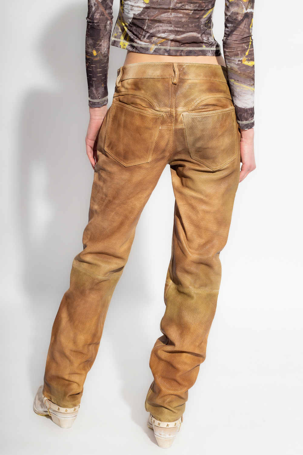 Diesel L-texa Slim-fit Leather Trousers In Brown