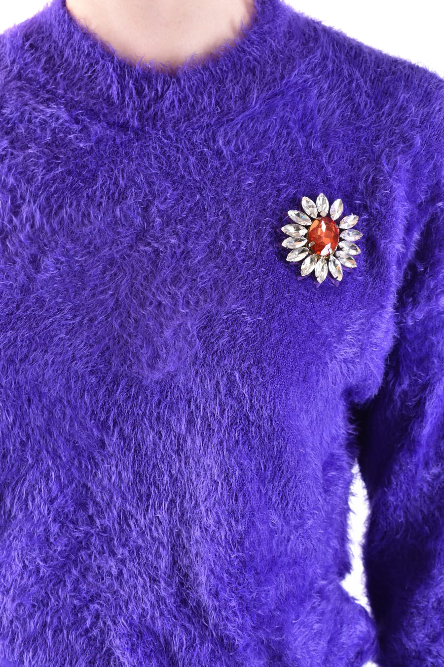 Moschino Floral-appliqué Crewneck Brushed Jumper In Purple