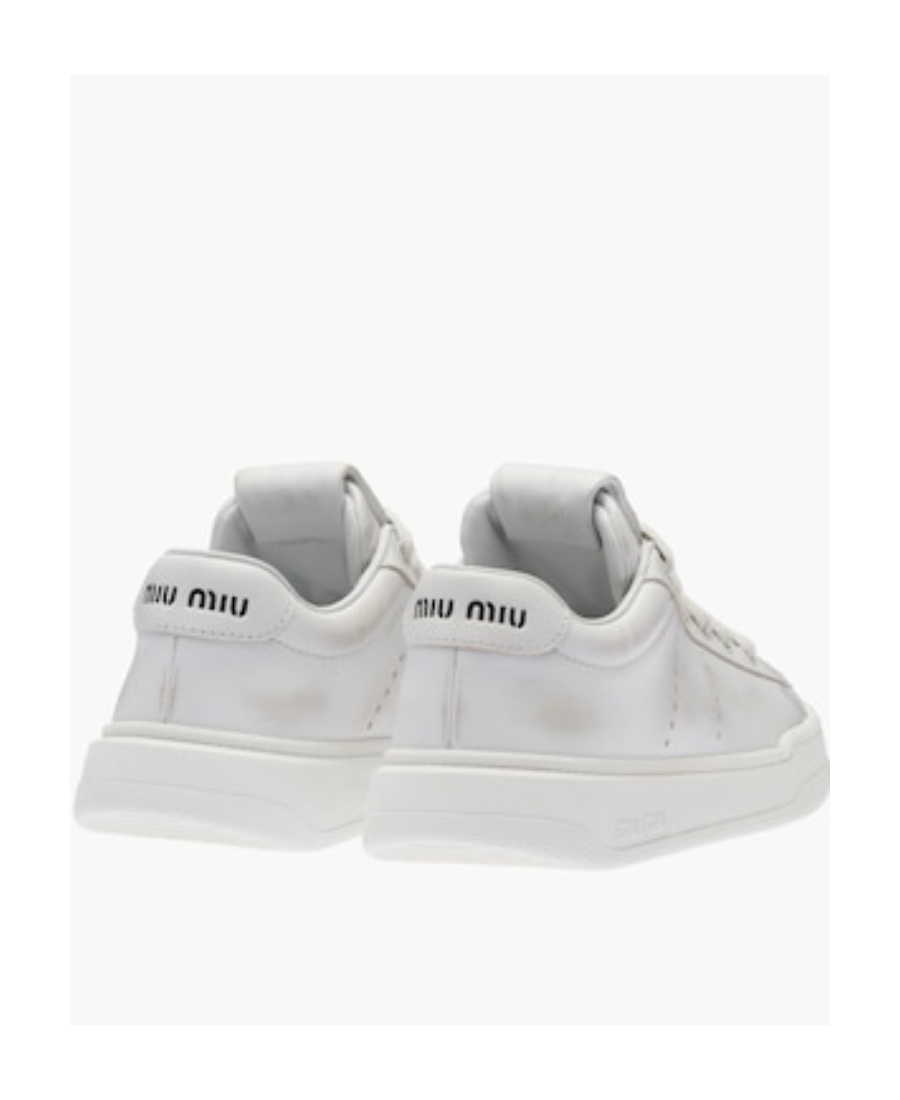 Miu Miu Bleached Leather Sneakers In White