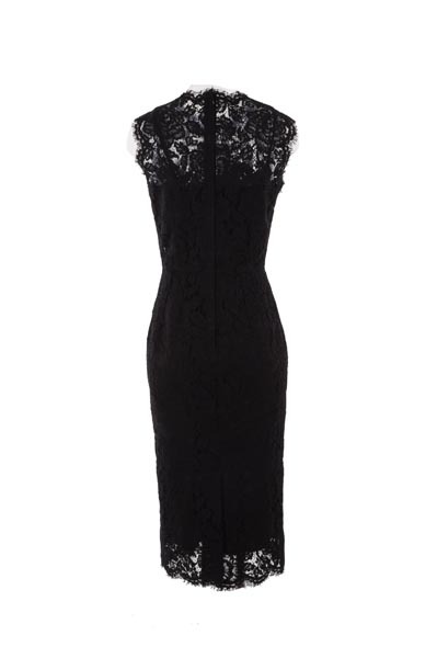 Dolce & Gabbana Longuette Dress In Logoed Stretch Lace In Black