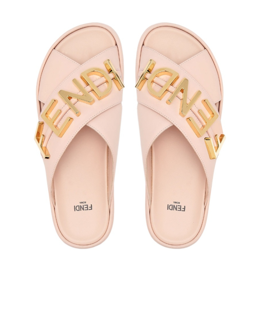 Fendi Lettering Logo Flat Slides In Pink