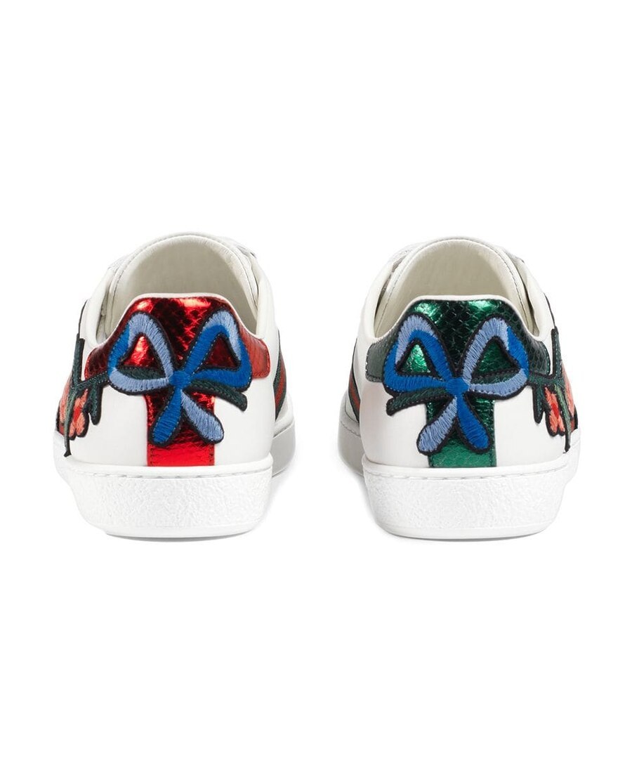 Shop Gucci Ace Flower Embroidery Casual Sneakers In White