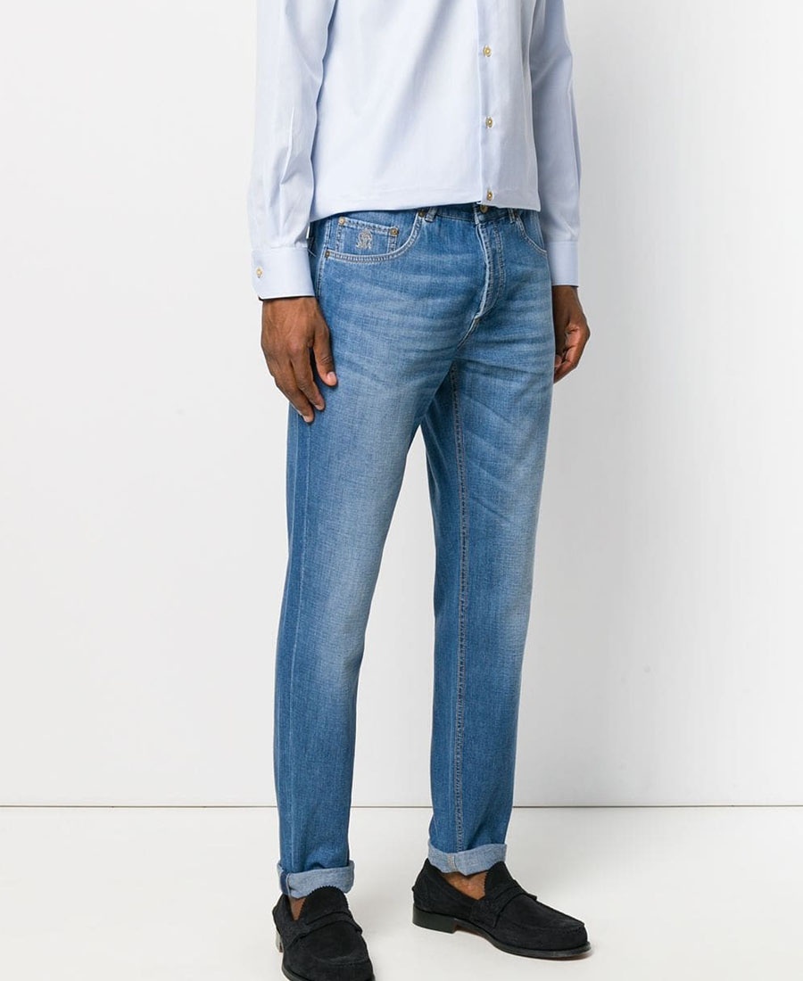 Brunello Cucinelli Logo-patch Straight-leg Jeans In Blue