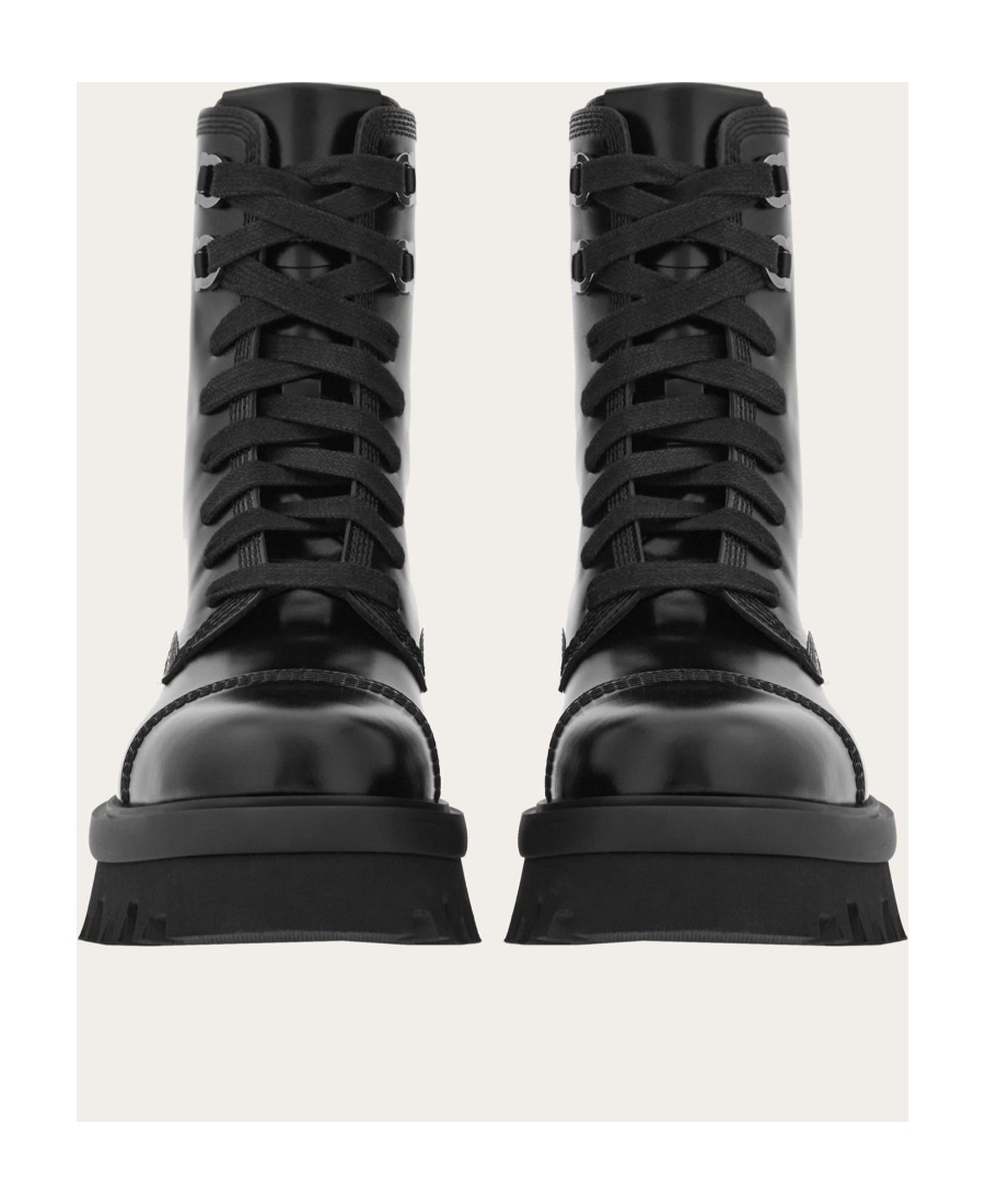 Ferragamo Salvatore Chunky Lace-up Combat Boots In Black