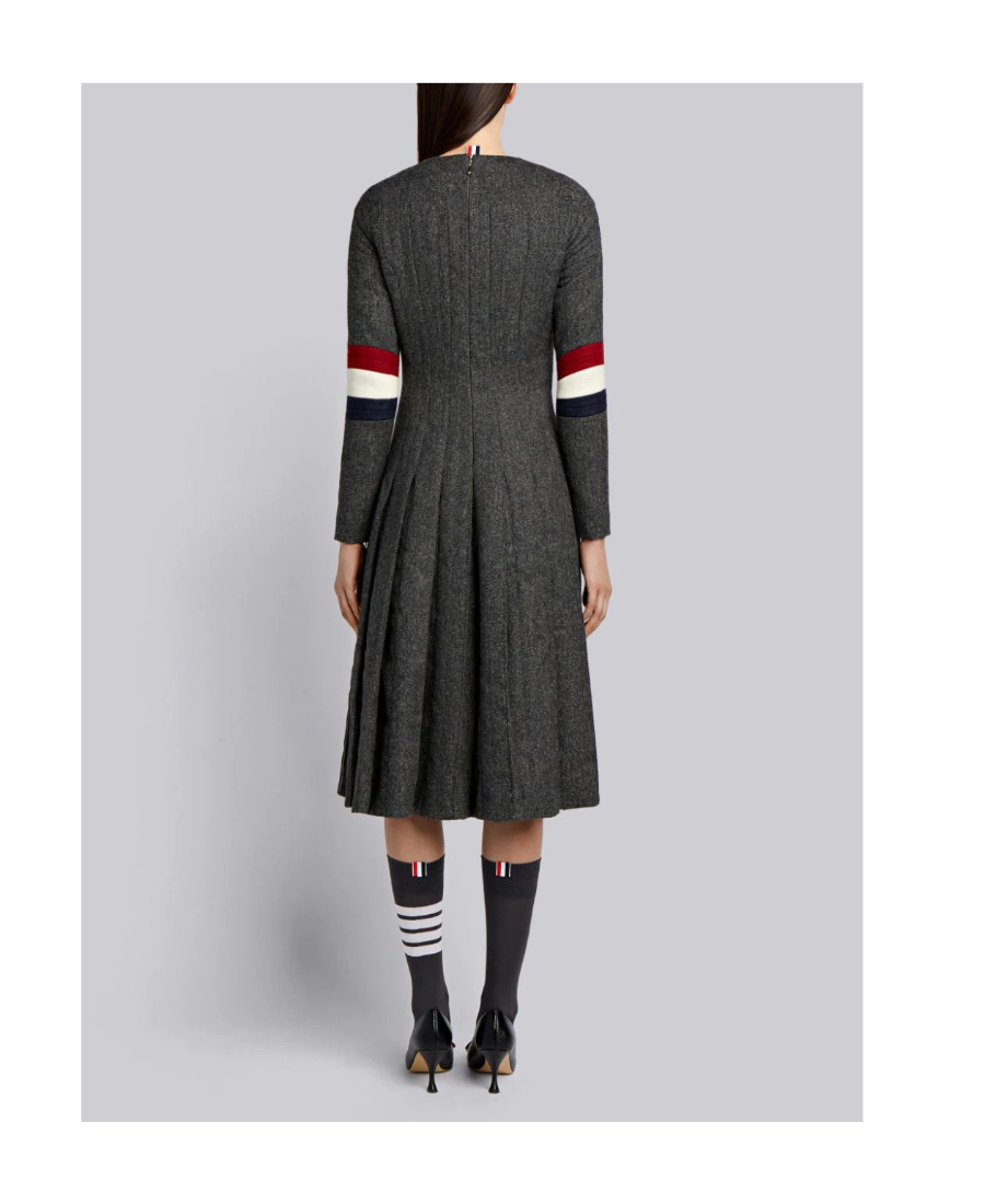 Thom Browne Wool Pleated Dress In Black