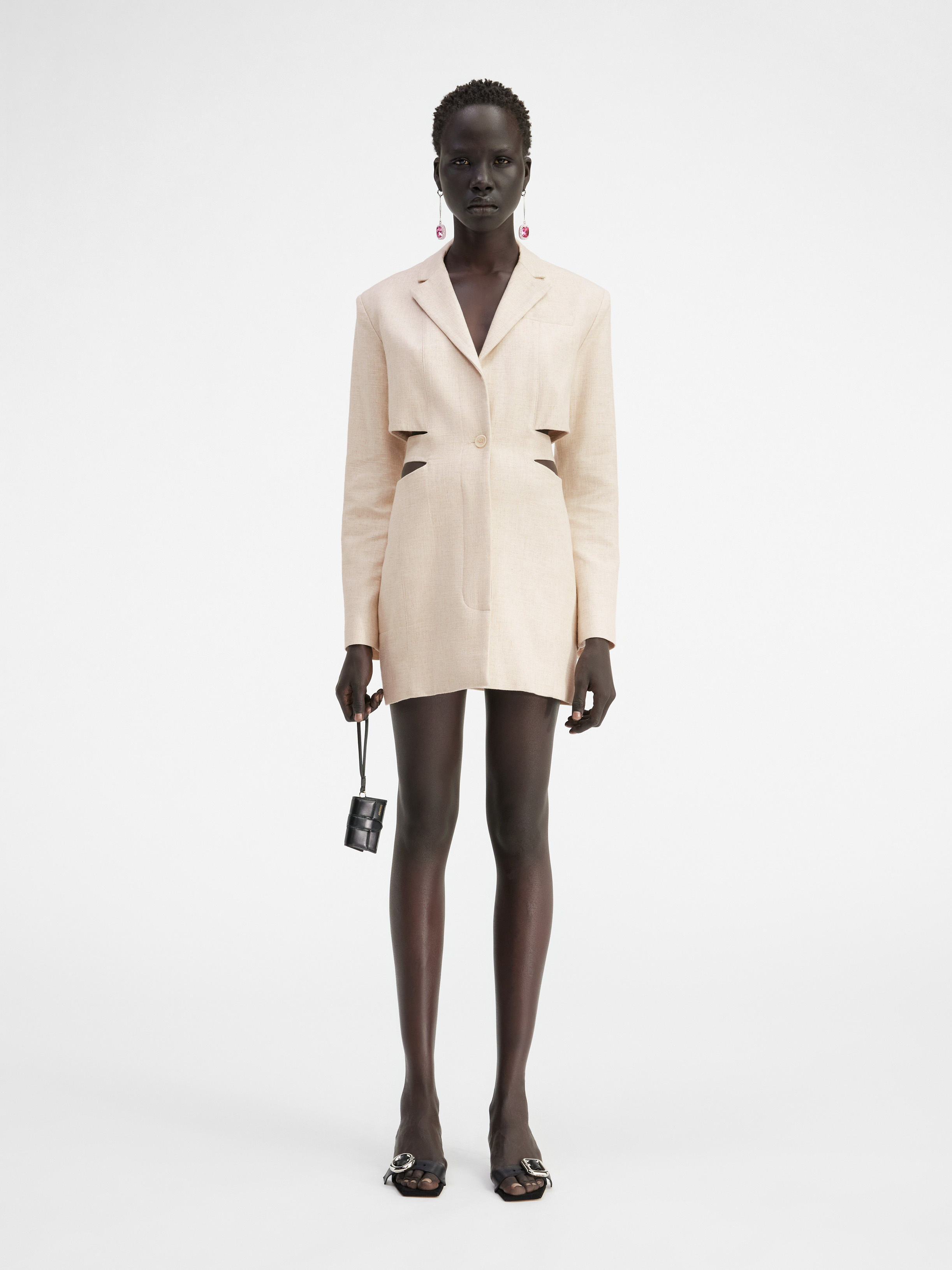 Jacquemus Bari Cutout Woven Mini Dress In White