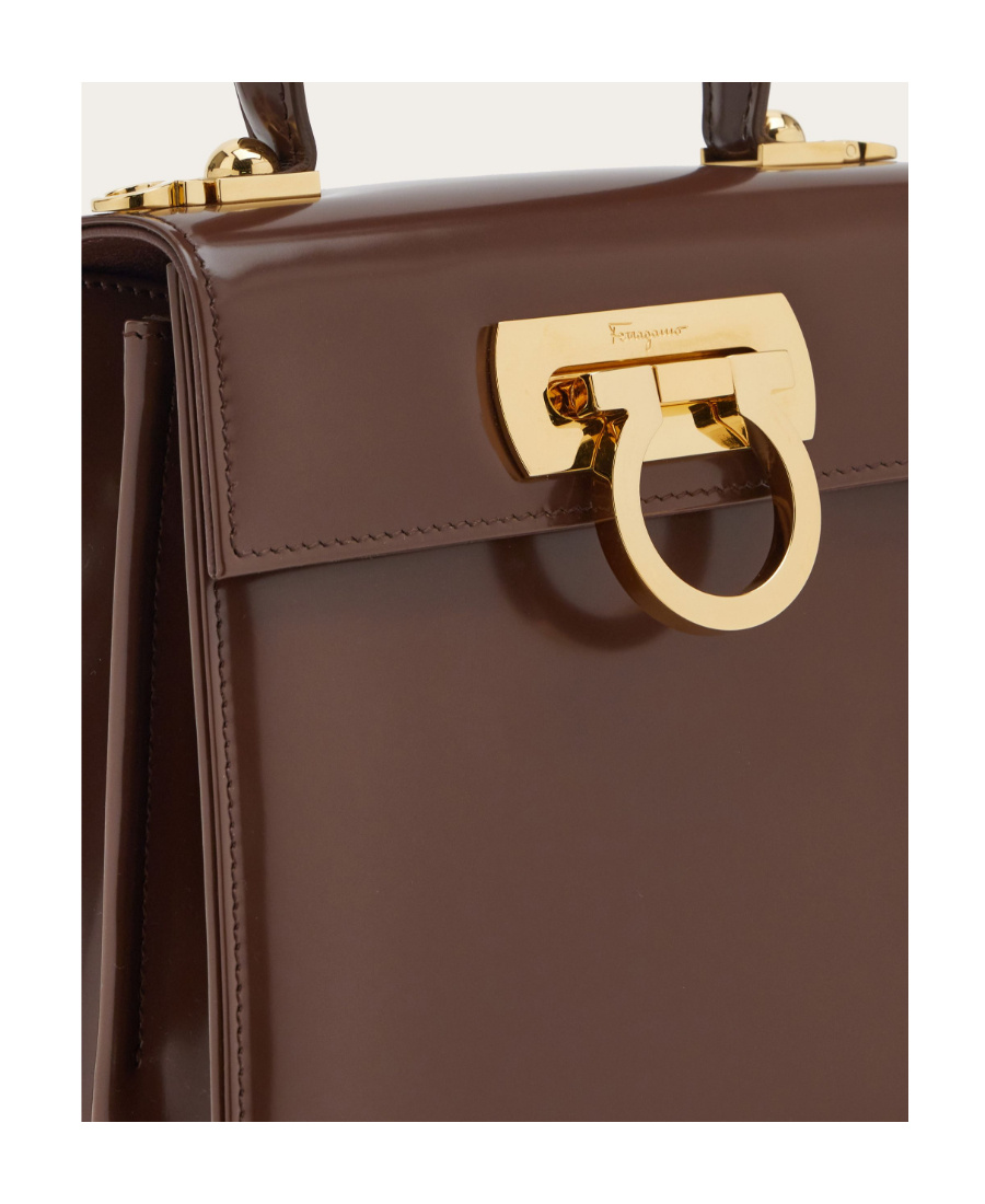 Shop Ferragamo Salvatore Iconic Top Handle Bag In Brown