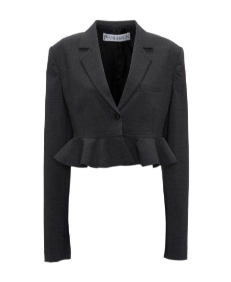 Jw Anderson Ruffled-trim Cropped Blazer In Black
