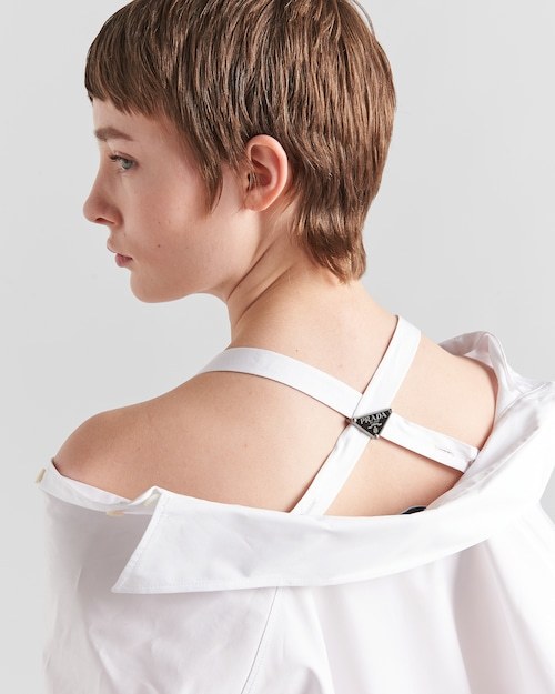 Prada Logo-plaque Off-shoulder Shirt In White