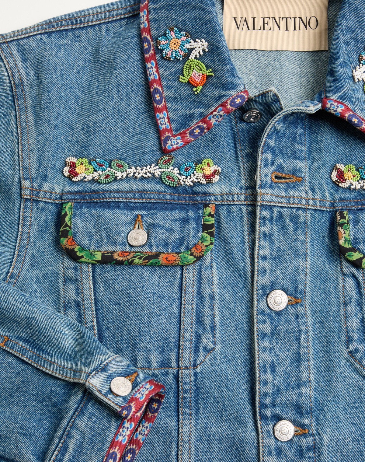 Valentino Denim Jackets Embroideries In Medium Blue