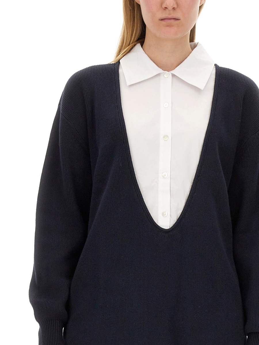 Shop Staud Stitched Shirt Collar Sweater In Black