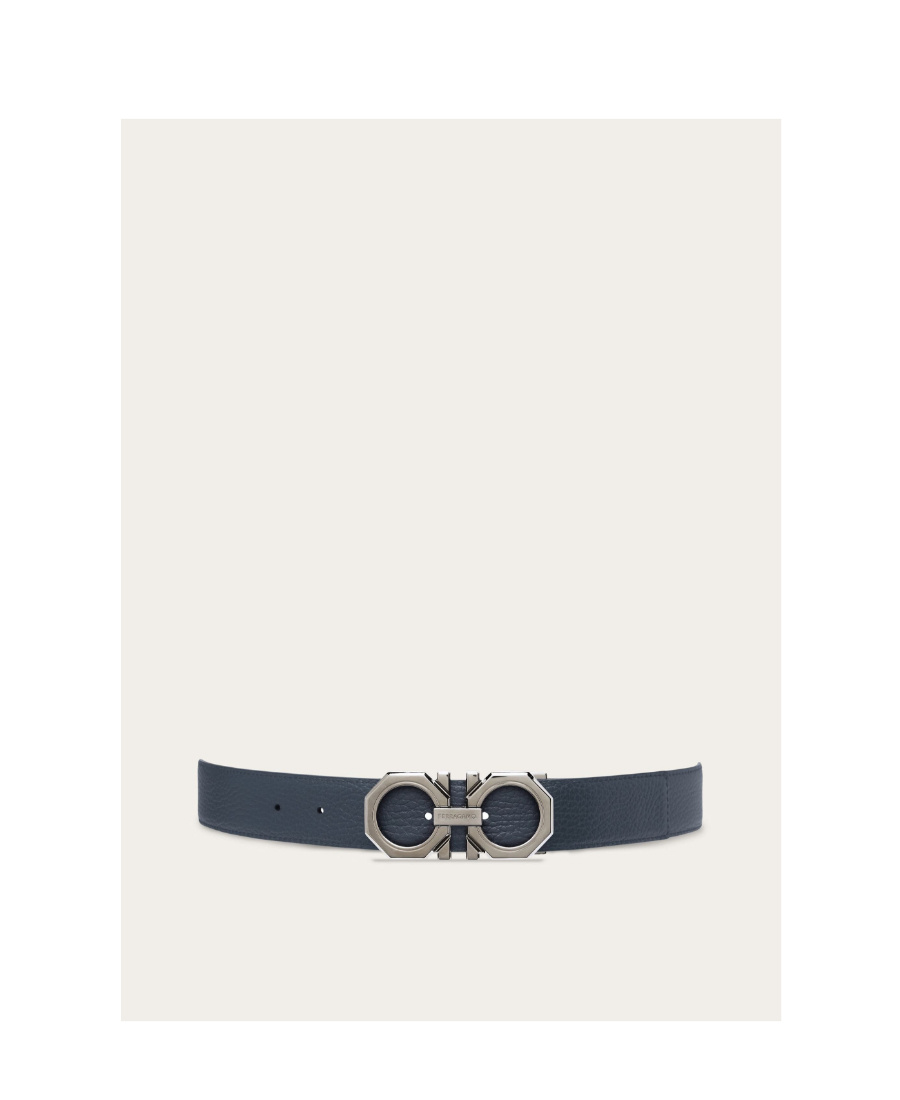 Ferragamo Salvatore Man's Bicolor Leather Belt With Logo Buckle In Black
