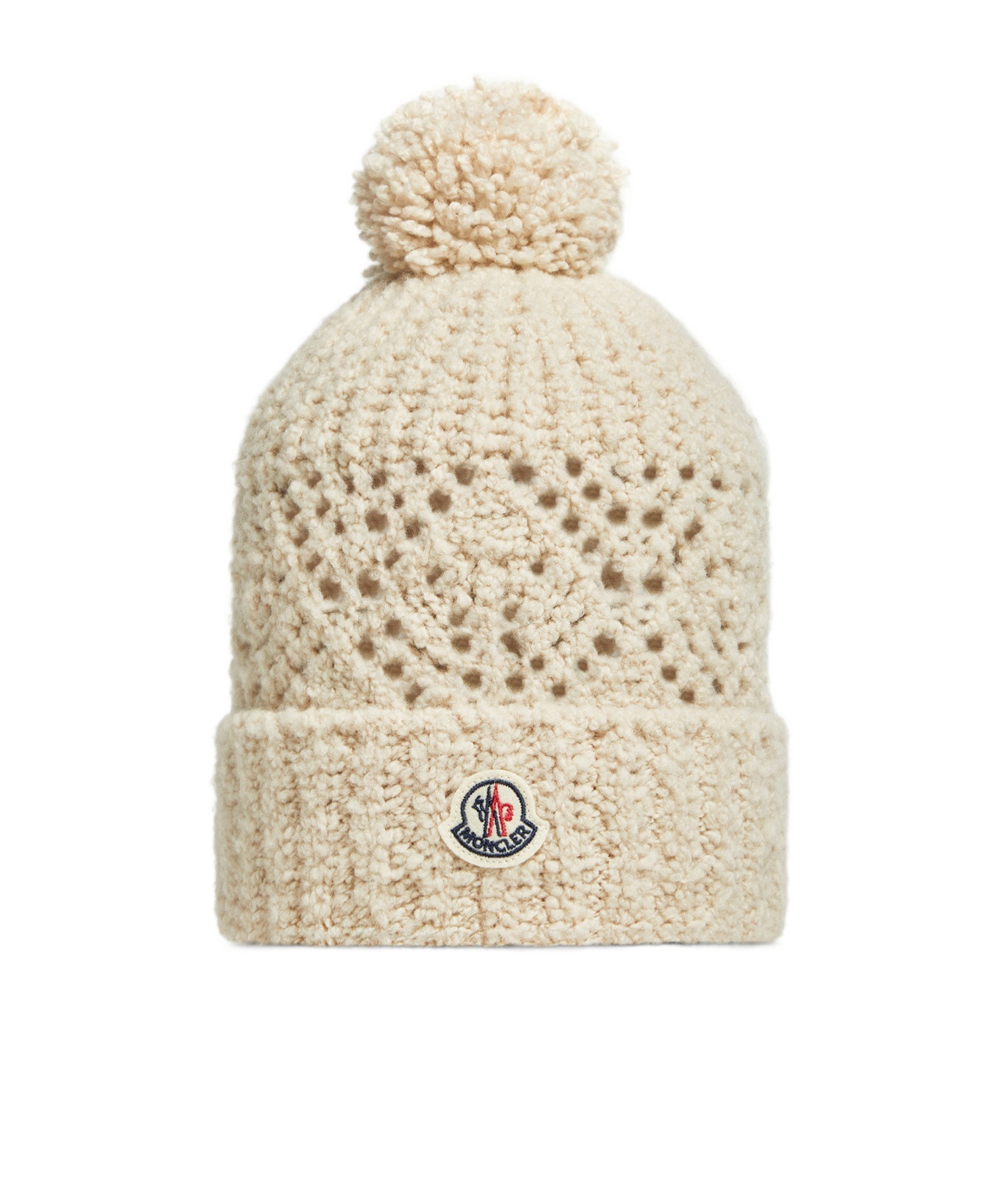 Moncler Wool Blend Beanie With Pom Pom In Neutral
