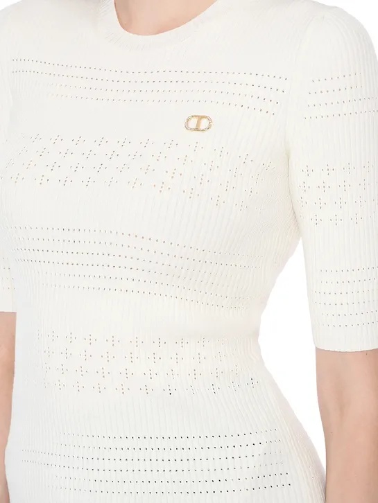 Twinset Ribbed Knitted Sweater In White