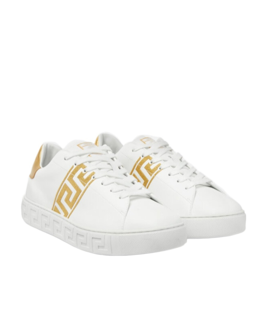 Versace White Leather Greca Sneakers In White