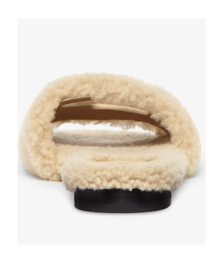Fendi Baguette Ff-motif Sheepskin Slides In Nude