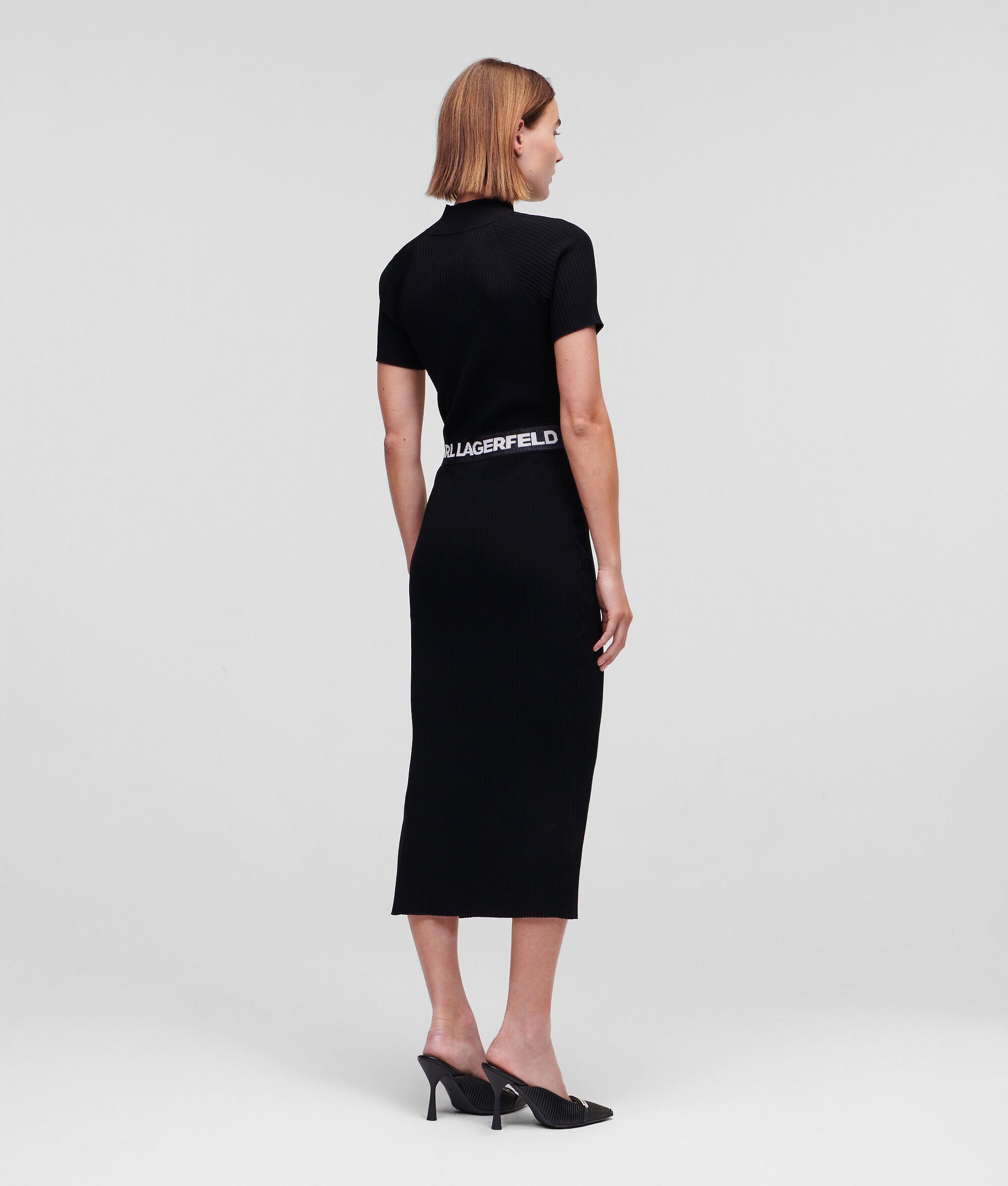 KARL LAGERFELD LOGO-WAIST KNITTED DRESS