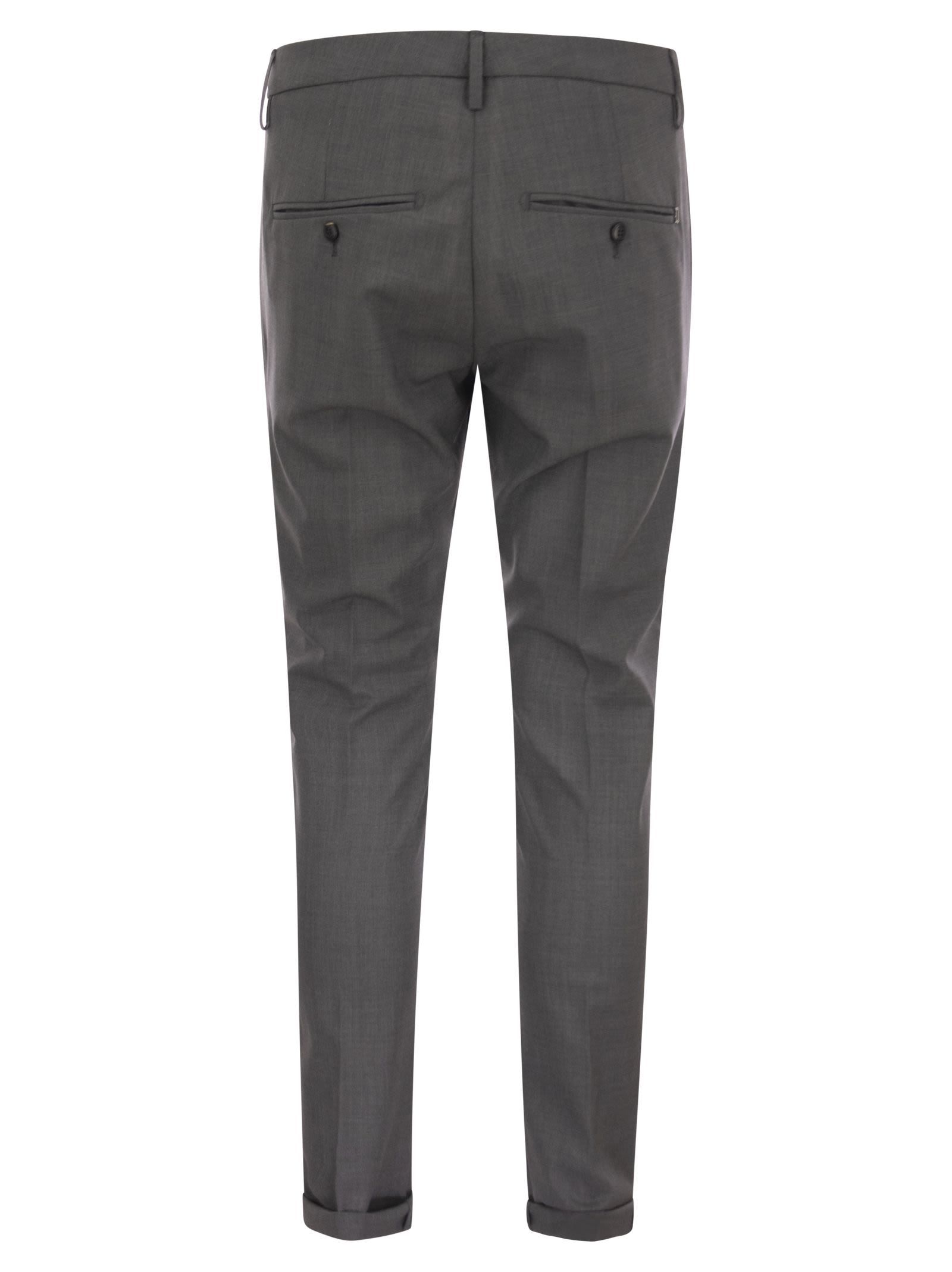 Dondup Cuffed Hem Stretch Cotton Trousers In Gray