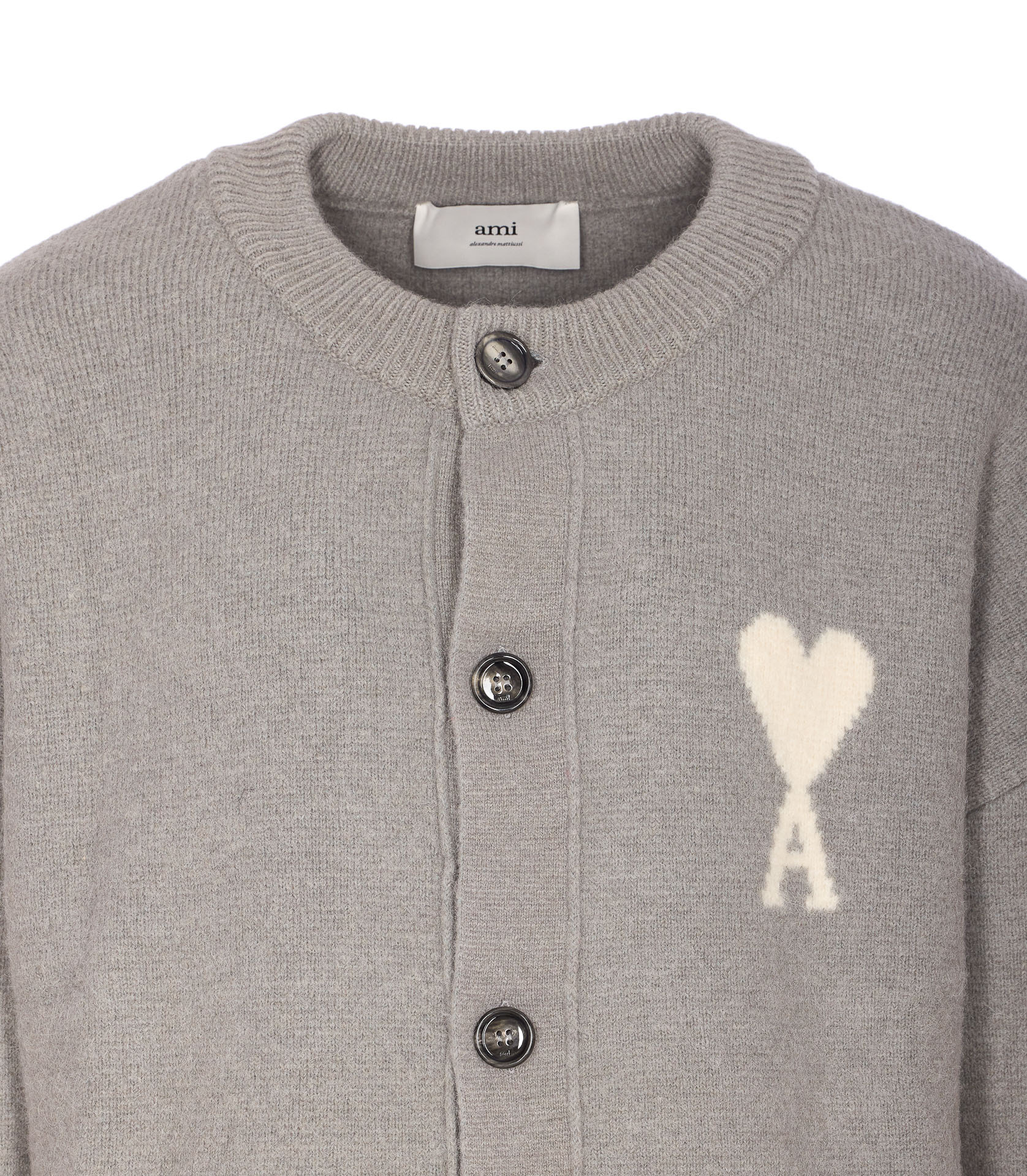Ami Alexandre Mattiussi Oversized Crewneck Cardigan Front Pockets In Gray