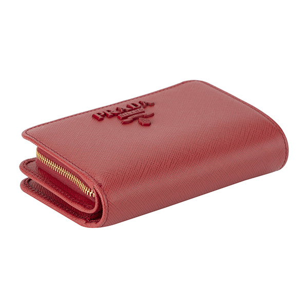 Prada Safiano Logo Wallet In Red