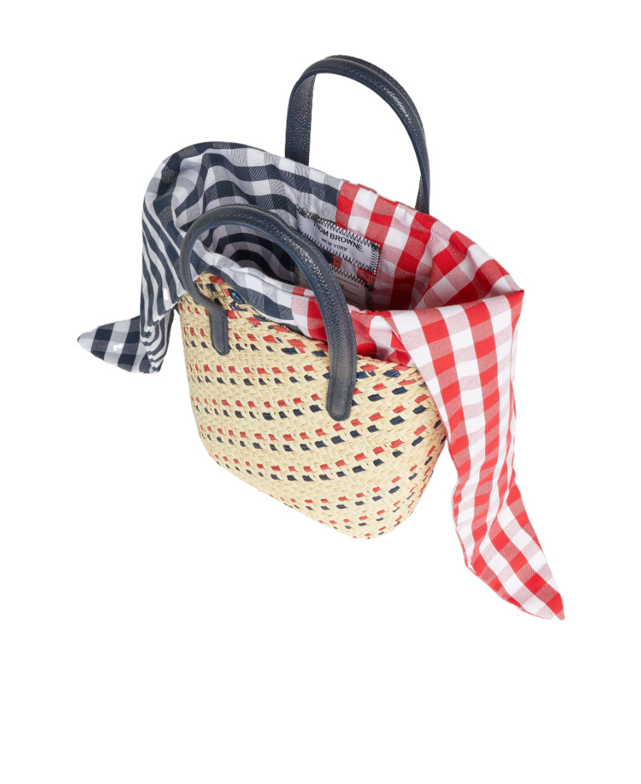 Thom Browne Mini Rwb-stripe Embroidery Tote Bag In Brown