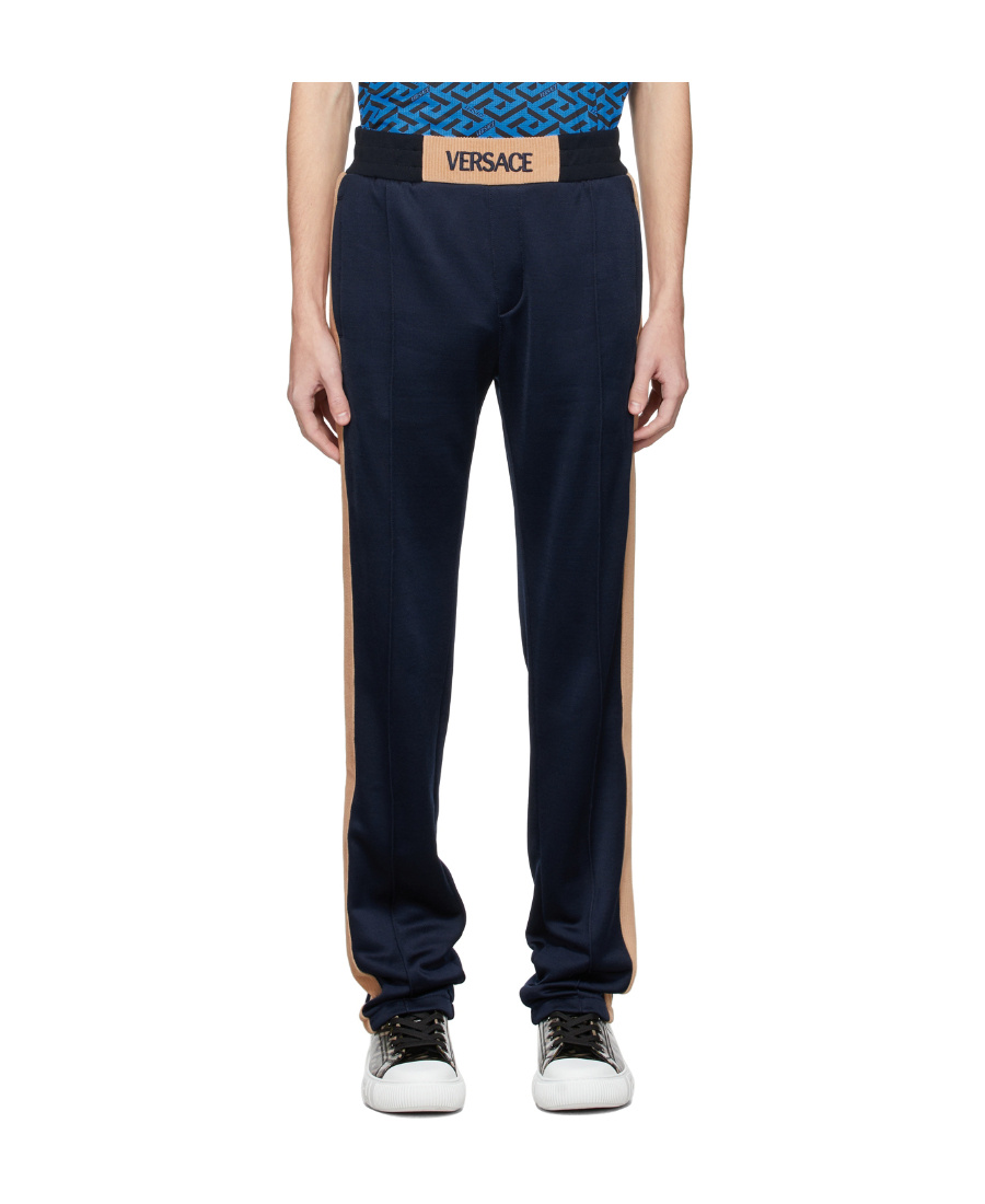 Versace Graphic-stripe Taffeta Track Pants In Black