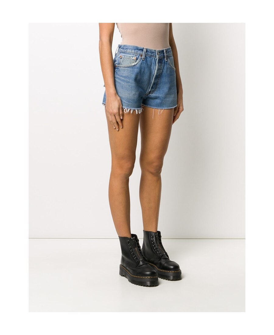 Re/done Lewis Faded Denim Shorts In Blue