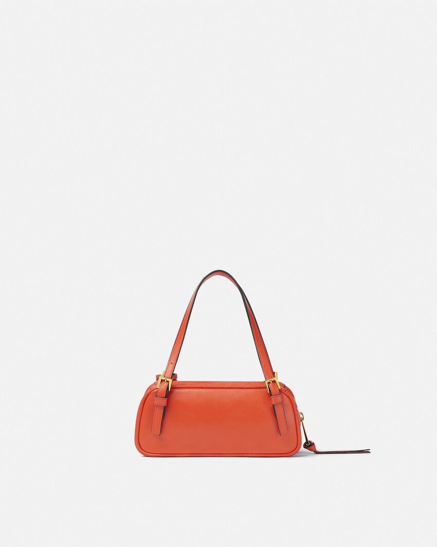 Versace Tag Bowling Leather Shoulder Bag In Orange