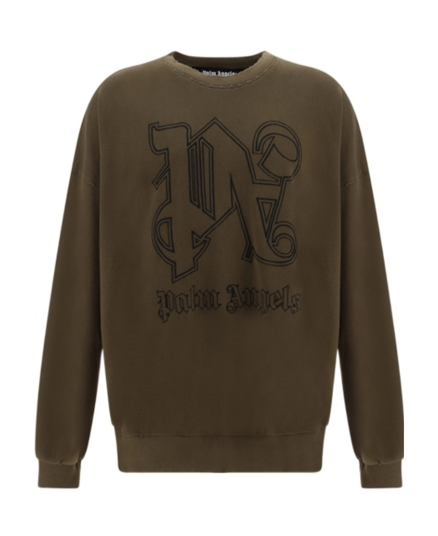 Palm Angels Monogram Crewneck Sweatshirt In Green