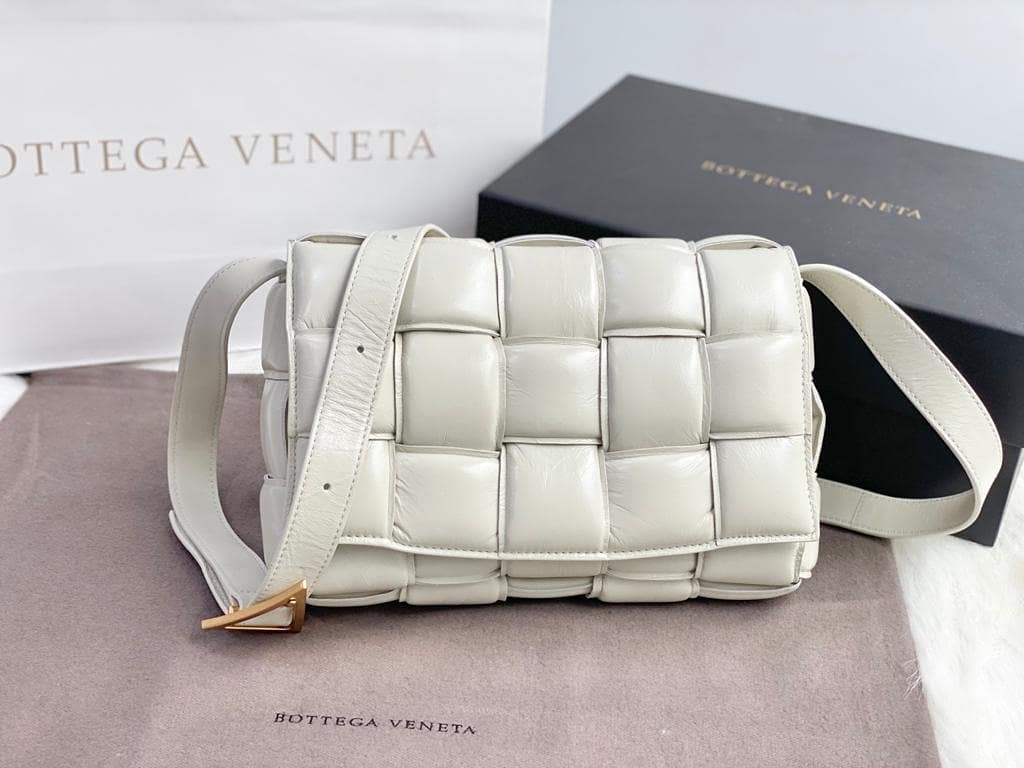 Bottega Veneta Cassette Intrecciato Shoulder Bag In White