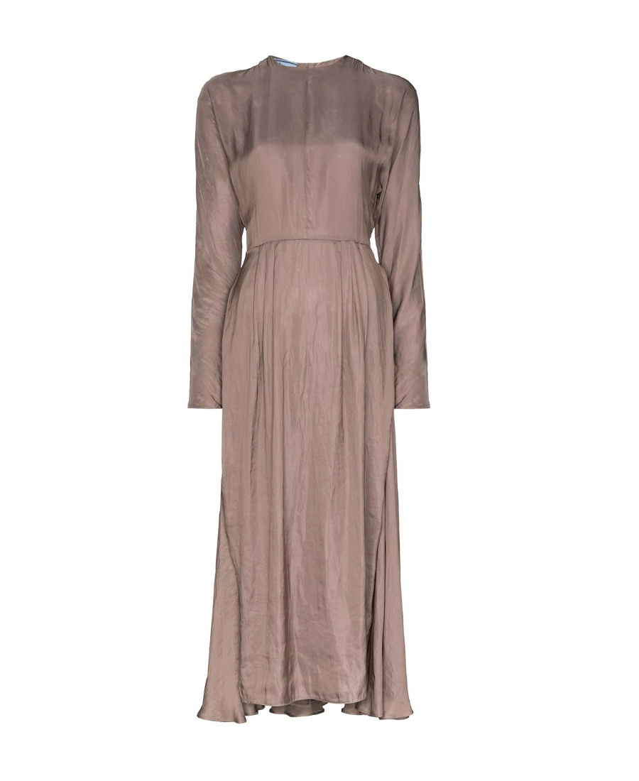 Prada Medium Length And High Neck Slit Dress In Gray