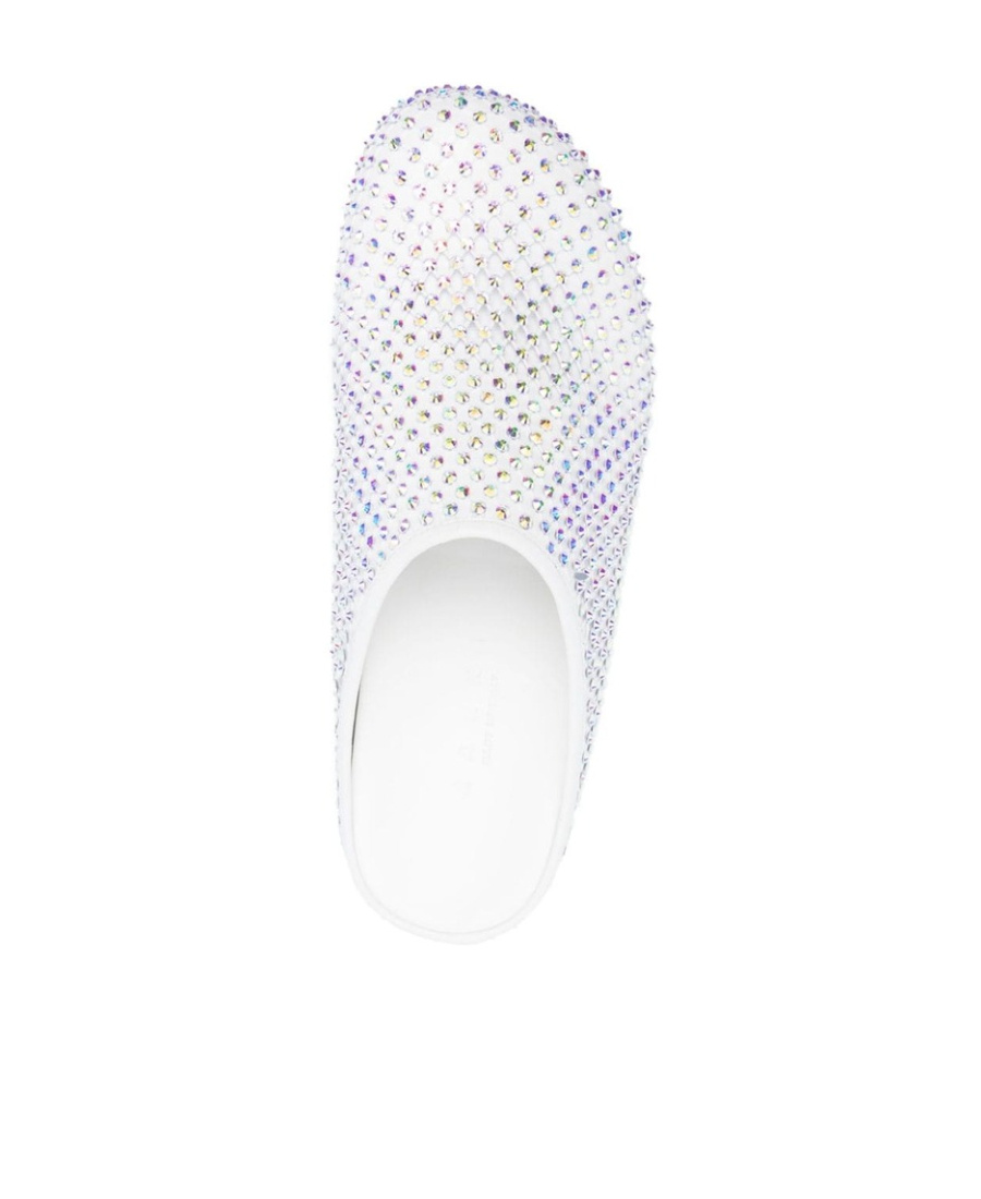 Marni Glass-crystals Leather Slippers In White