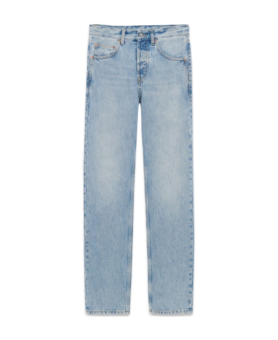 Saint Laurent Washed Straight Leg Jeans In Blue