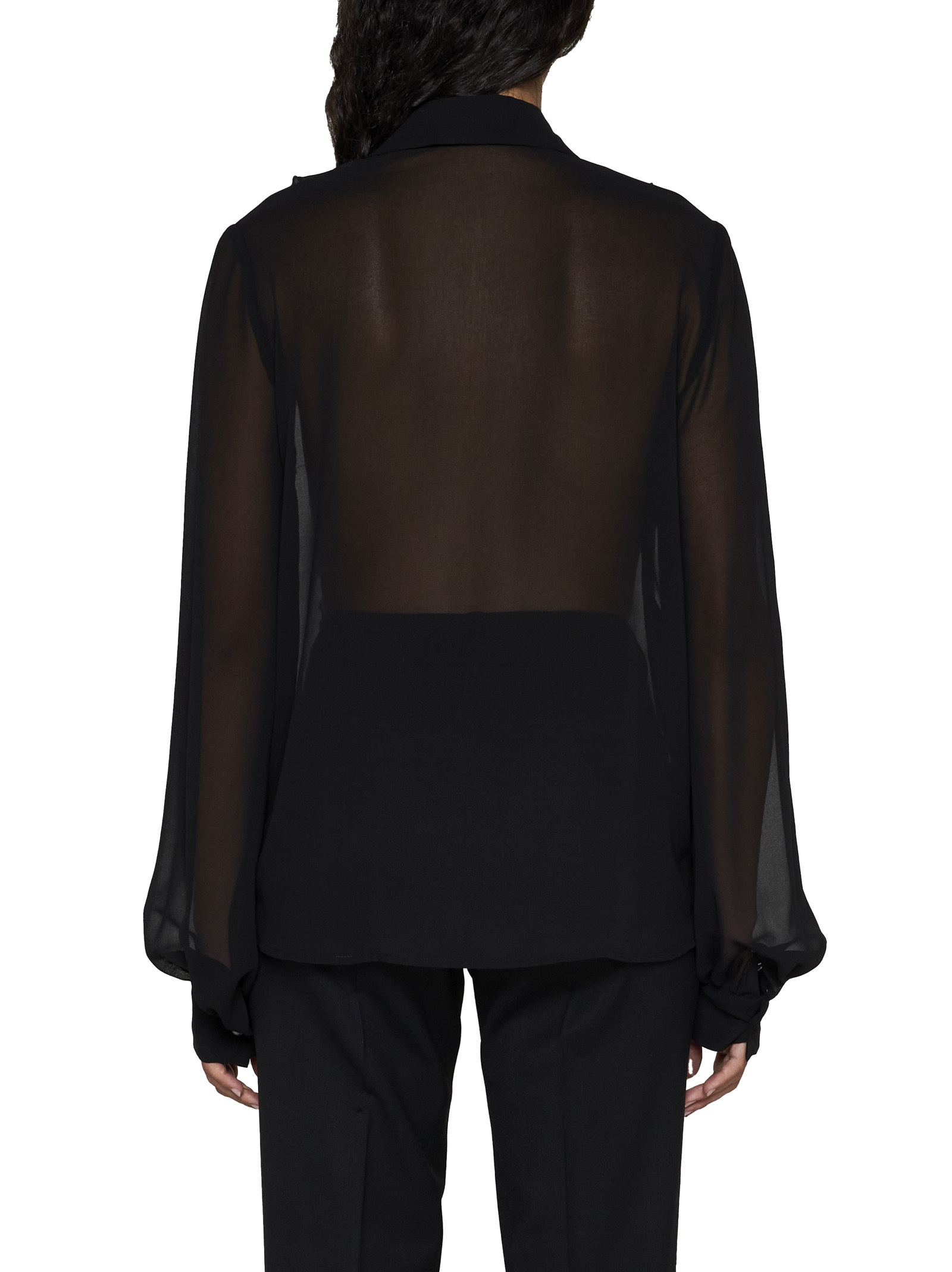 P.a.r.o.s.h Floral-lace Semi-sheered Shirt In Black