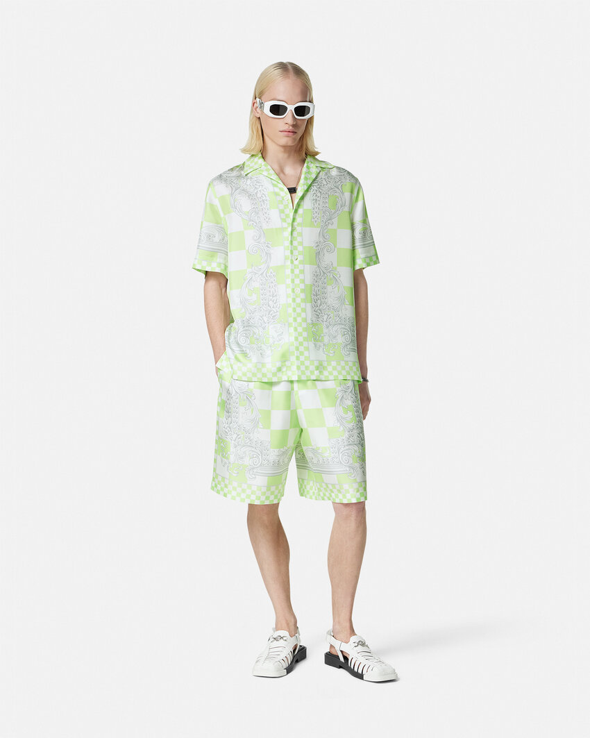Versace Silk Medusa Shorts With Elastic Waistband In White
