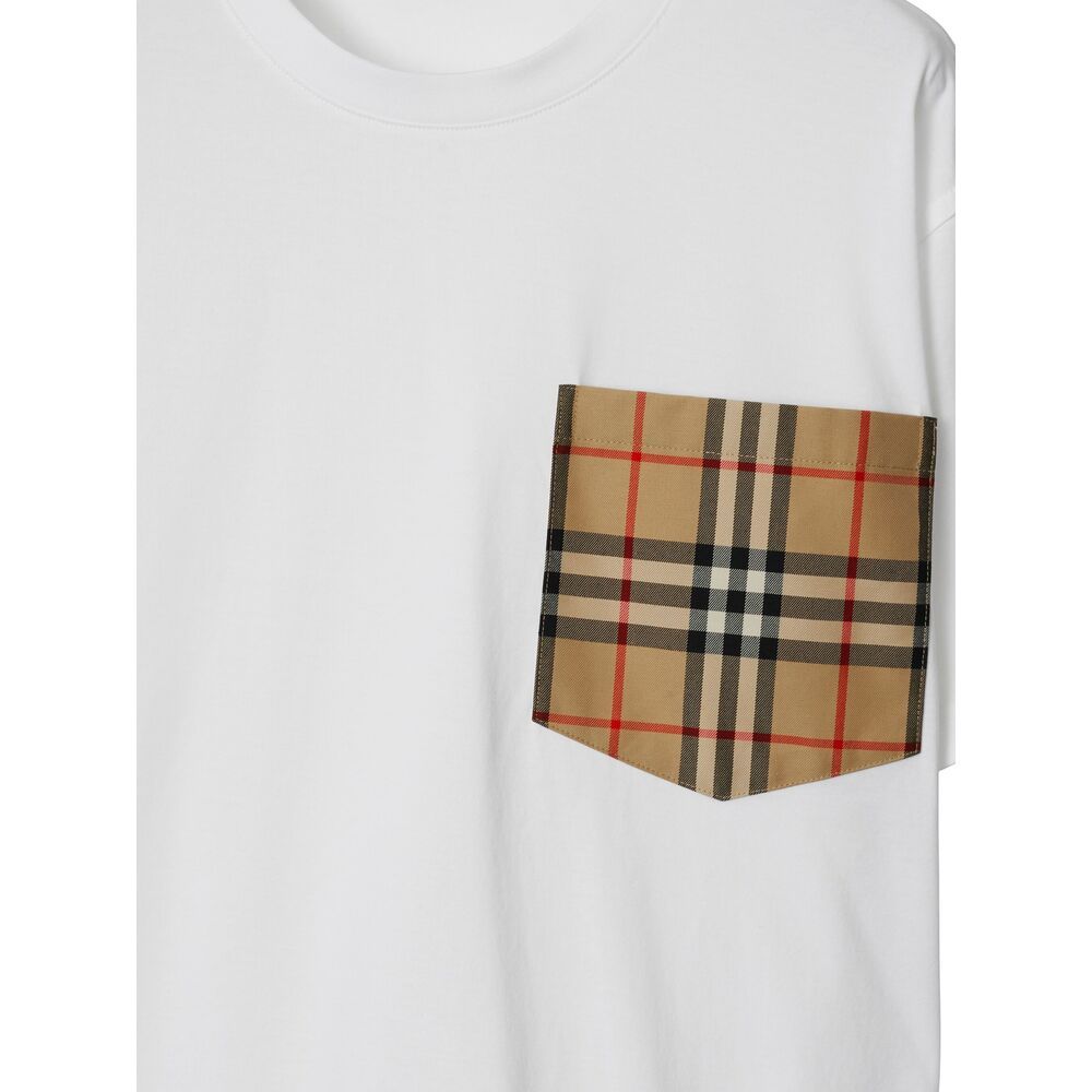 Burberry Women White Jersey Checked Twill-trimmed Cotton-jersey T-shirt Tee Shirt In White