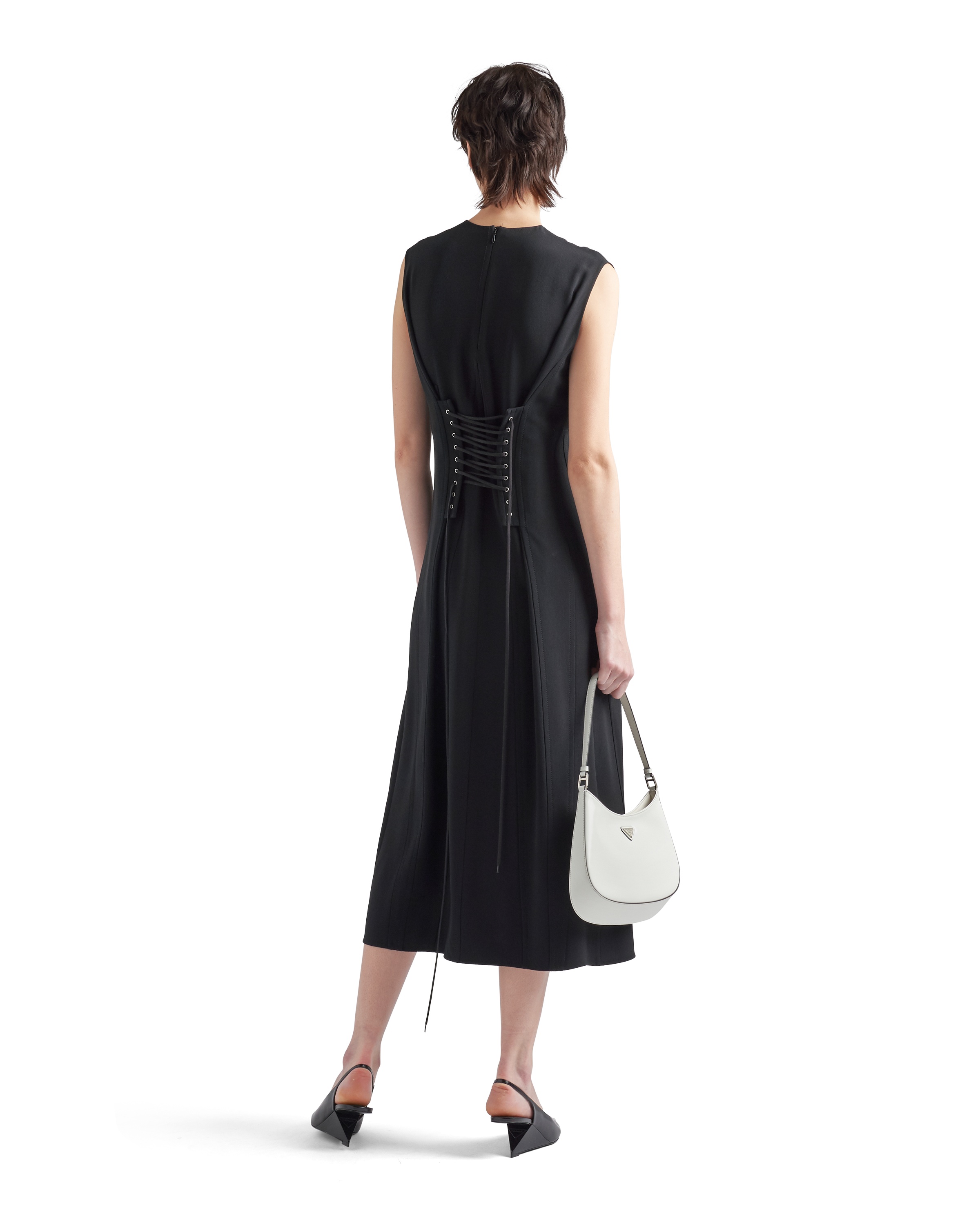 Prada Lace-up Mid-length Dress In Black