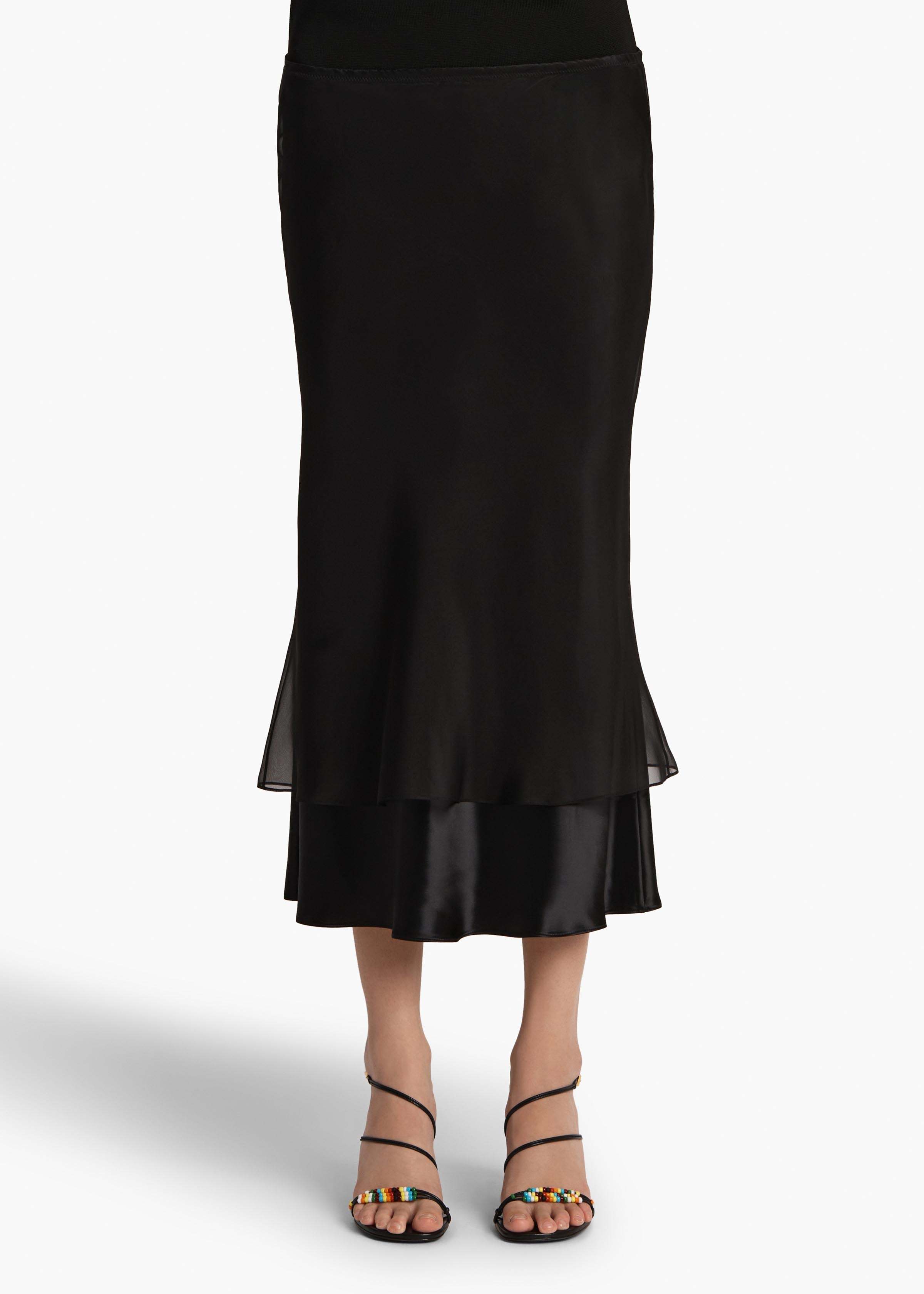 Khaite Layered Sheer And Lustrous Black Skirt