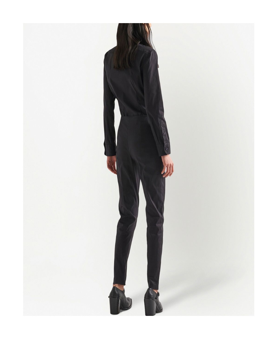 Prada Fitted Stretch Poplin Shirt With Long Sleeves In Black