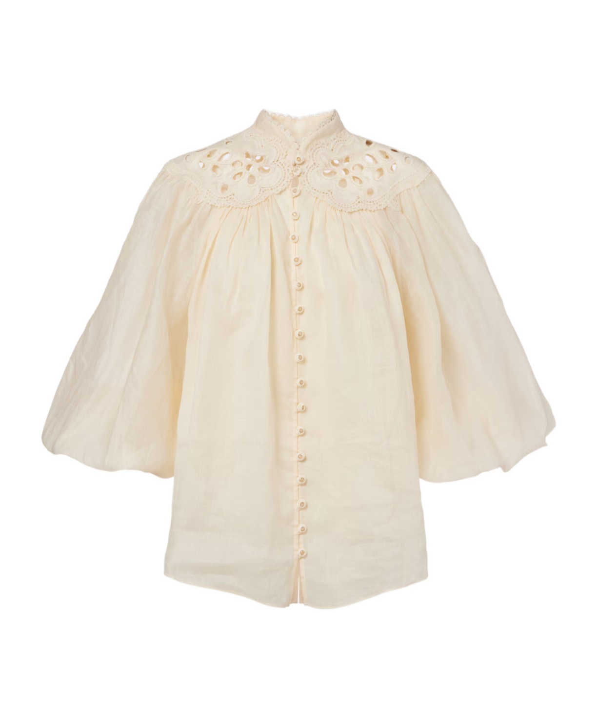 Zimmermann Coco Embroidered Ramie Blouse In Neutral