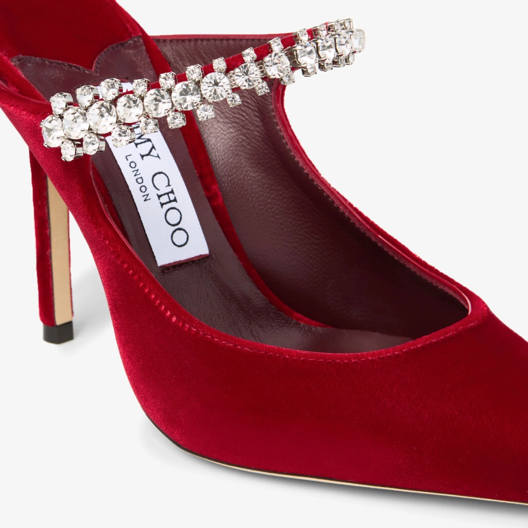 Jimmy Choo 100mm Bing Embellished Velvet Mule Pumps In Red