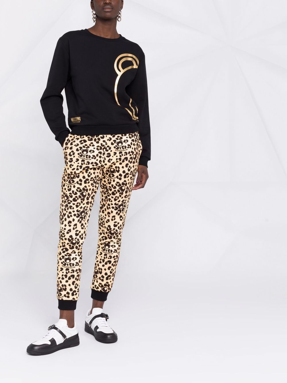 Moschino Half Bear Pattern Sweater In Black