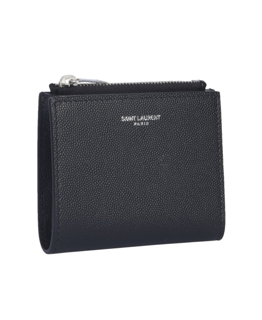 Saint Laurent Grainy Zipped Card Case In Black