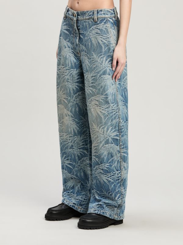 Palm Angels Blue Baggy Palms Wash Pattern Jeans In Blue