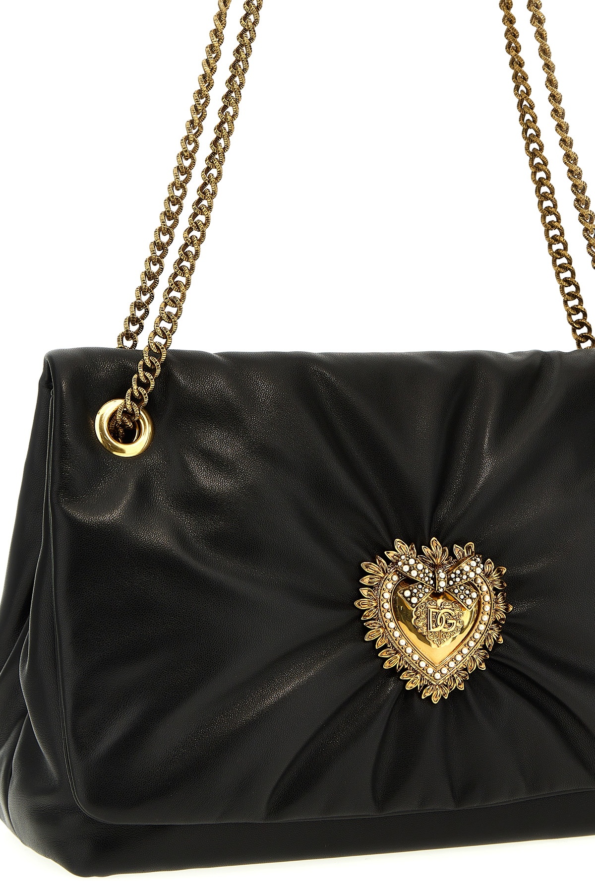 Dolce & Gabbana Medium Devotion Leather Shoulder Bag In Black