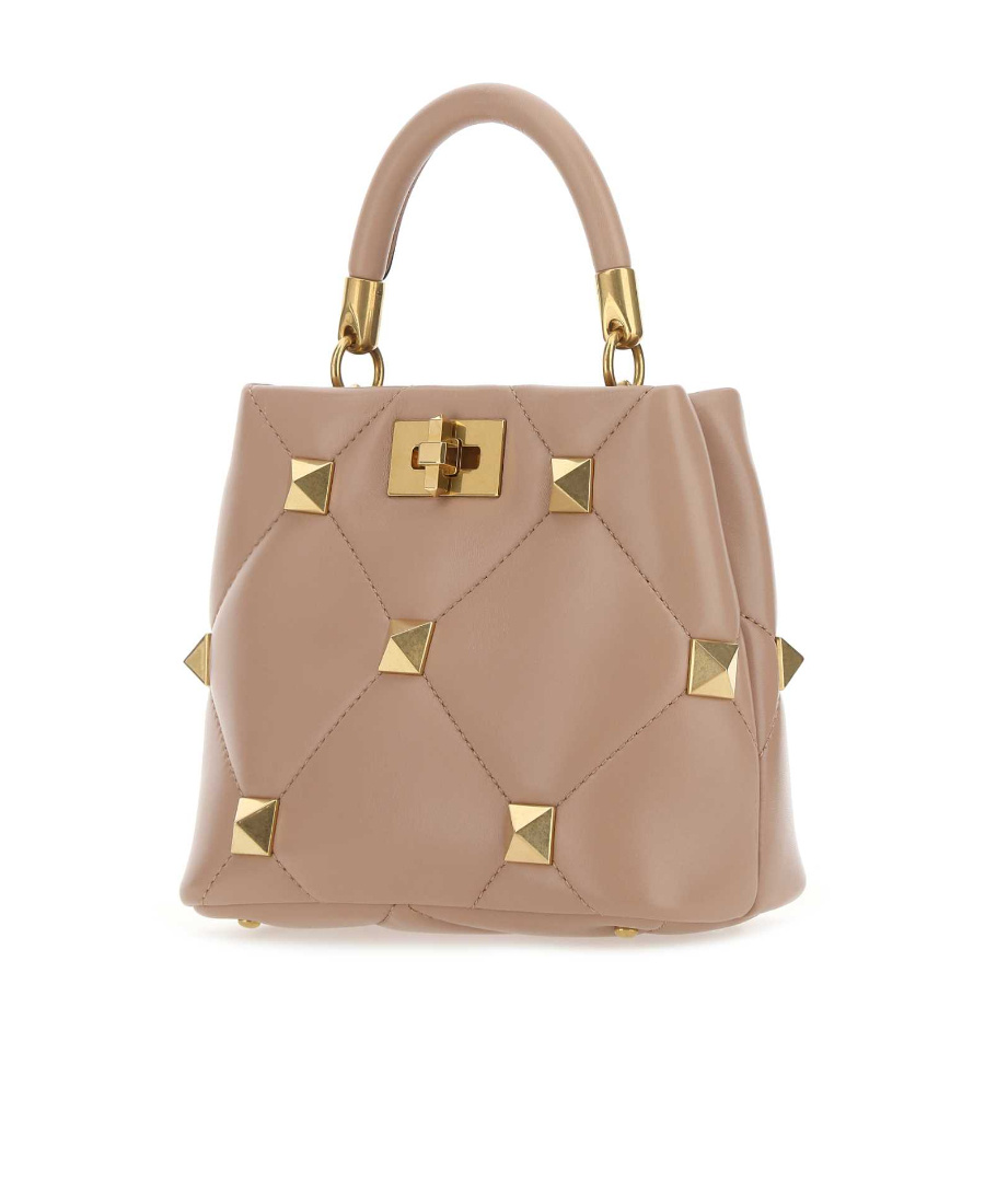 Valentino Small Roman Stud Leather Bag In Nude