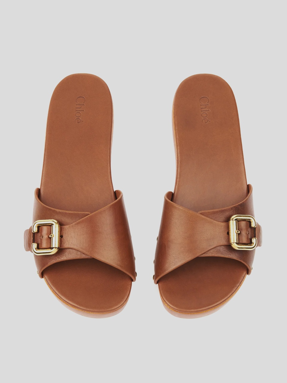 Chloé Jeannette Leather Buckle Clog Sandals In Brown