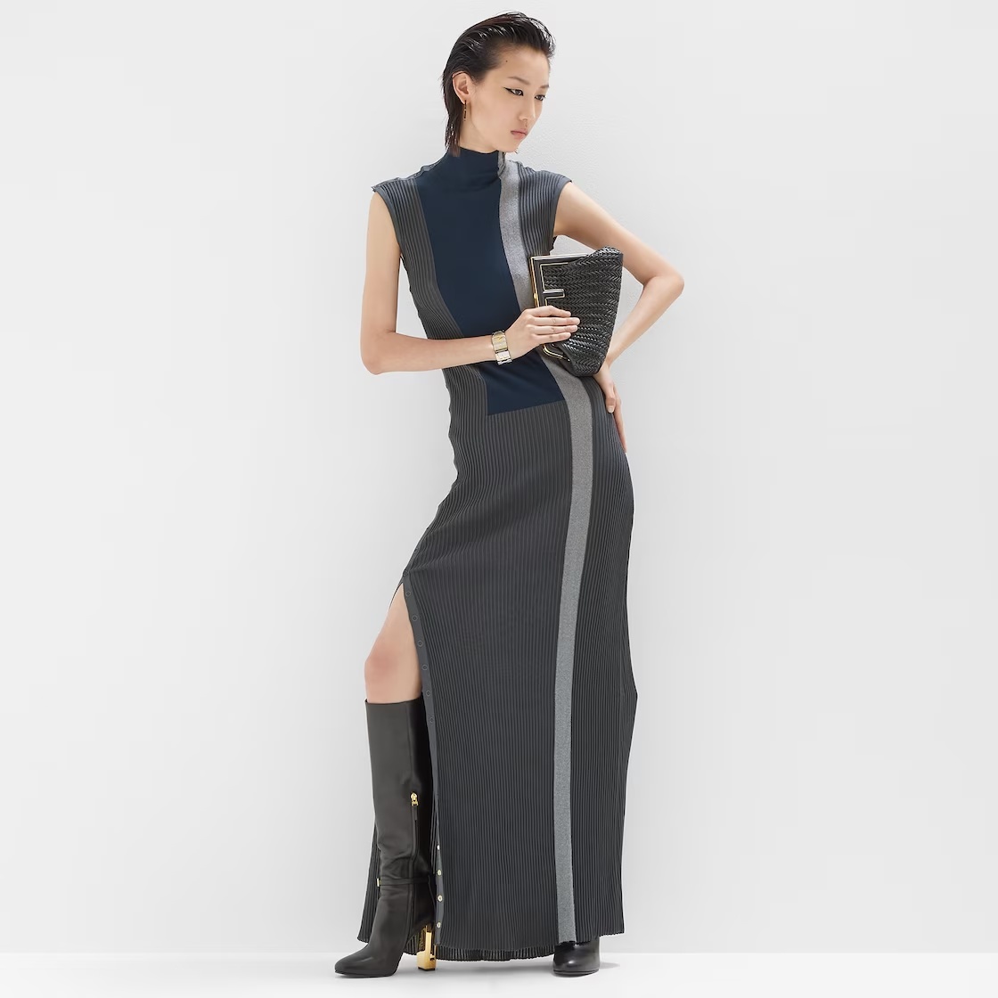 Fendi Colour-block Sleeveless Dress In Gray